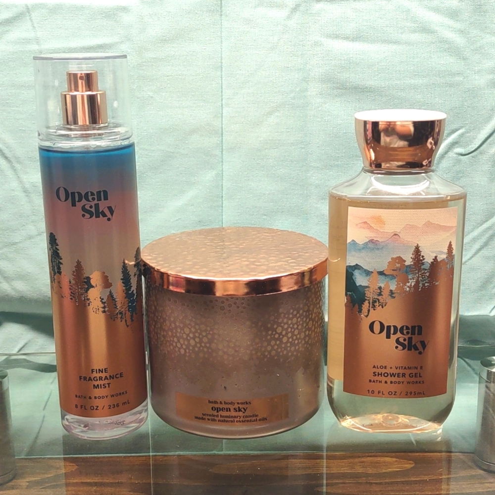 Bath and Body Works Open Sky 3pc Set Candle, Mist, & Shower gel